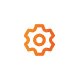 Orange gear icon on a white circular background.